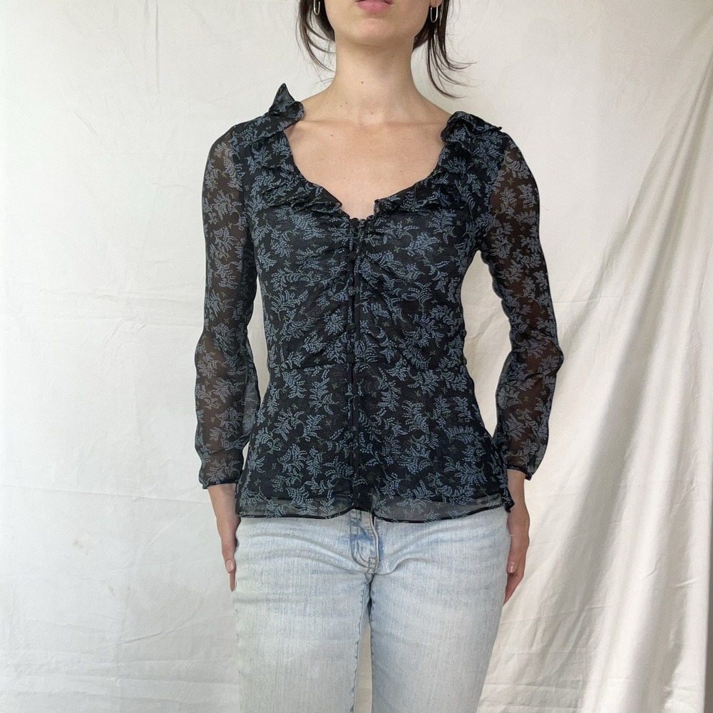 Veronica Beard Silk Floral Button Up Blouse Whimsigoth 90s Fairy